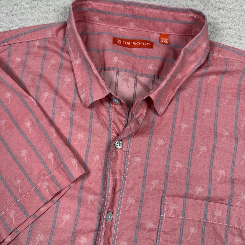 Tori Richard Hawaiian Shirt Men 2XL Pink Palm Tree AOP Button Up Cruise Vacation